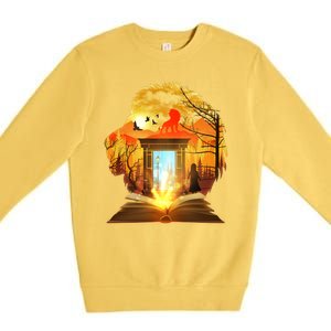 Magical Lion Book Reading Fan Premium Crewneck Sweatshirt