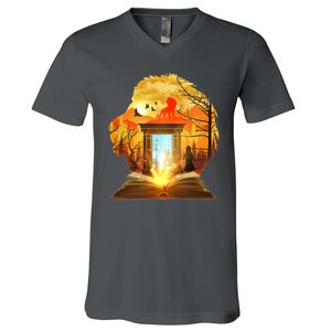 Magical Lion Book Reading Fan V-Neck T-Shirt