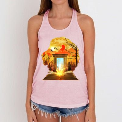 Magical Lion Book Reading Fan Women's Knotted Racerback Tank