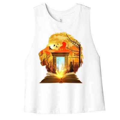 Magical Lion Book Reading Fan Women's Racerback Cropped Tank