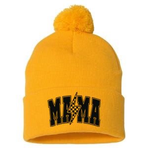 Mama Lightning Bolt Pom Pom 12in Knit Beanie