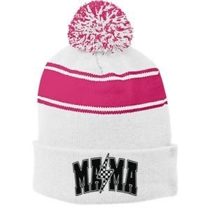 Mama Lightning Bolt Stripe Pom Pom Beanie