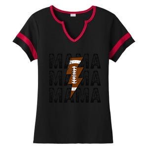 Mama Lightning Bolt Game Day Football Season Mom Women Ladies Halftime Notch Neck Tee