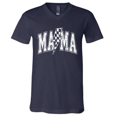 Mama Lightning Bolt Checkered MotherS Day Varsity For Mom V-Neck T-Shirt