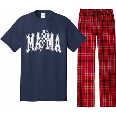 Mama Lightning Bolt Checkered MotherS Day Varsity For Mom Pajama Set