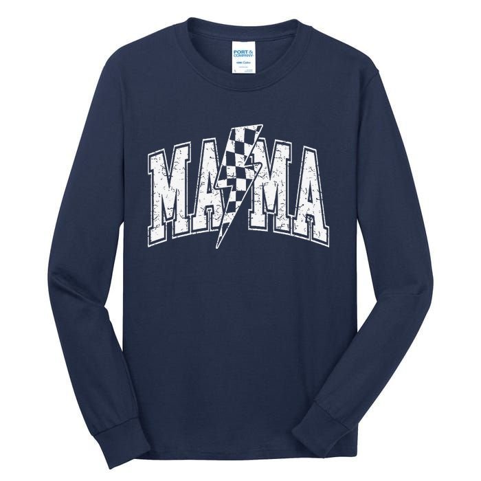 Mama Lightning Bolt Checkered MotherS Day Varsity For Mom Tall Long Sleeve T-Shirt