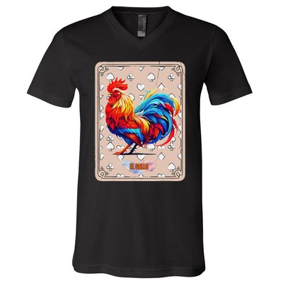 Mexican Lottery Bingo Game El Gallo Traditional Rooster Card V-Neck T-Shirt