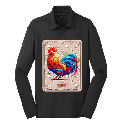 Mexican Lottery Bingo Game El Gallo Traditional Rooster Card Silk Touch Performance Long Sleeve Polo