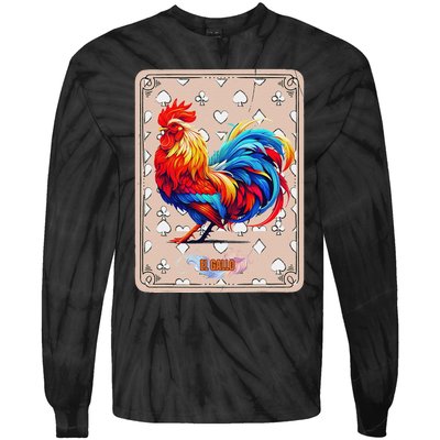 Mexican Lottery Bingo Game El Gallo Traditional Rooster Card Tie-Dye Long Sleeve Shirt