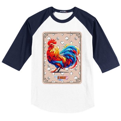 Mexican Lottery Bingo Game El Gallo Traditional Rooster Card Baseball Sleeve Shirt