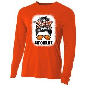 Mom Life Basketball Mom Gift Leopard Messy Bun Game Day Funny Gift Cooling Performance Long Sleeve Crew