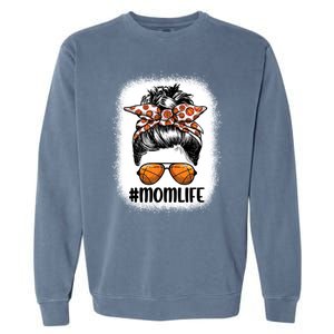 Mom Life Basketball Mom Gift Leopard Messy Bun Game Day Funny Gift Garment-Dyed Sweatshirt