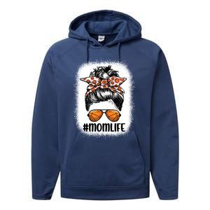 Mom Life Basketball Mom Gift Leopard Messy Bun Game Day Funny Gift Performance Fleece Hoodie