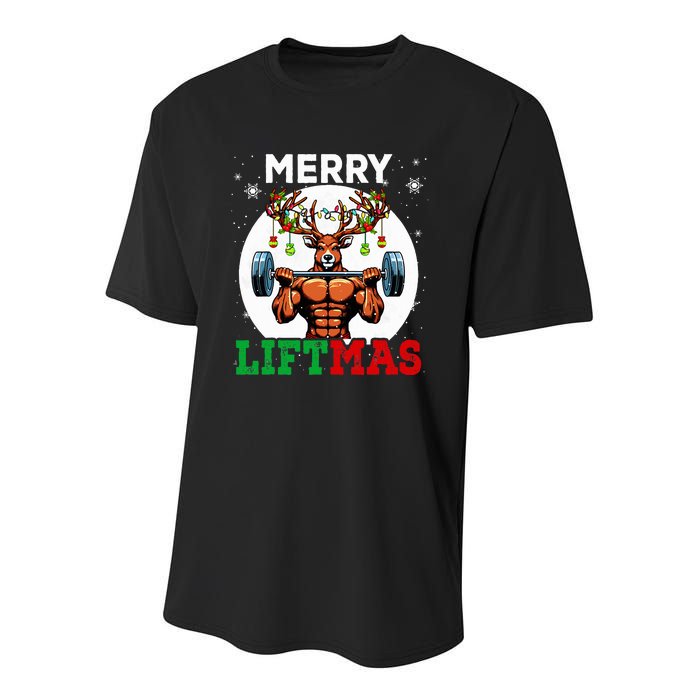 Merry Liftmas Christmas Reindeer Weightlifting Gym Workout  Youth Performance Sprint T-Shirt