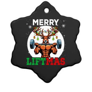 Merry Liftmas Christmas Reindeer Weightlifting Gym Workout  Ceramic Star Ornament