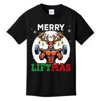 Merry Liftmas Christmas Reindeer Weightlifting Gym Workout  Kids T-Shirt