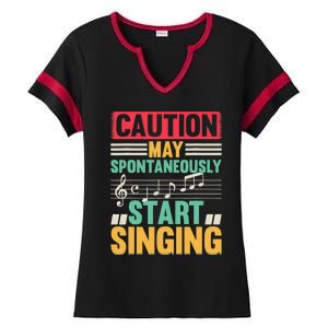 Music Lover - Caution May Spontaneously Start Singing Ladies Halftime Notch Neck Tee