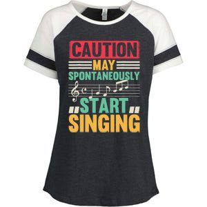 Music Lover - Caution May Spontaneously Start Singing Enza Ladies Jersey Colorblock Tee