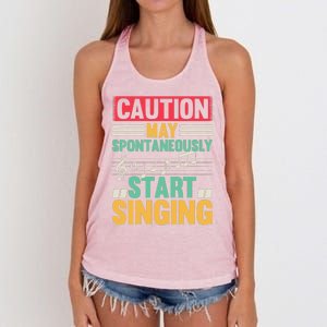 Music Lover - Caution May Spontaneously Start Singing Women's Knotted Racerback Tank