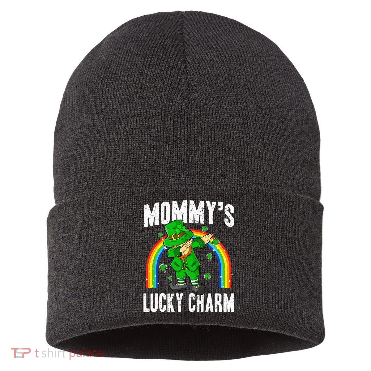 Mommy's Lucky Charm St Patricks Day Leprechaun Sustainable Knit Beanie