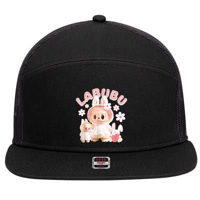 Meme Labubu Cute Labubu The Monsters Pin.K Gift 7 Panel Mesh Trucker Snapback Hat