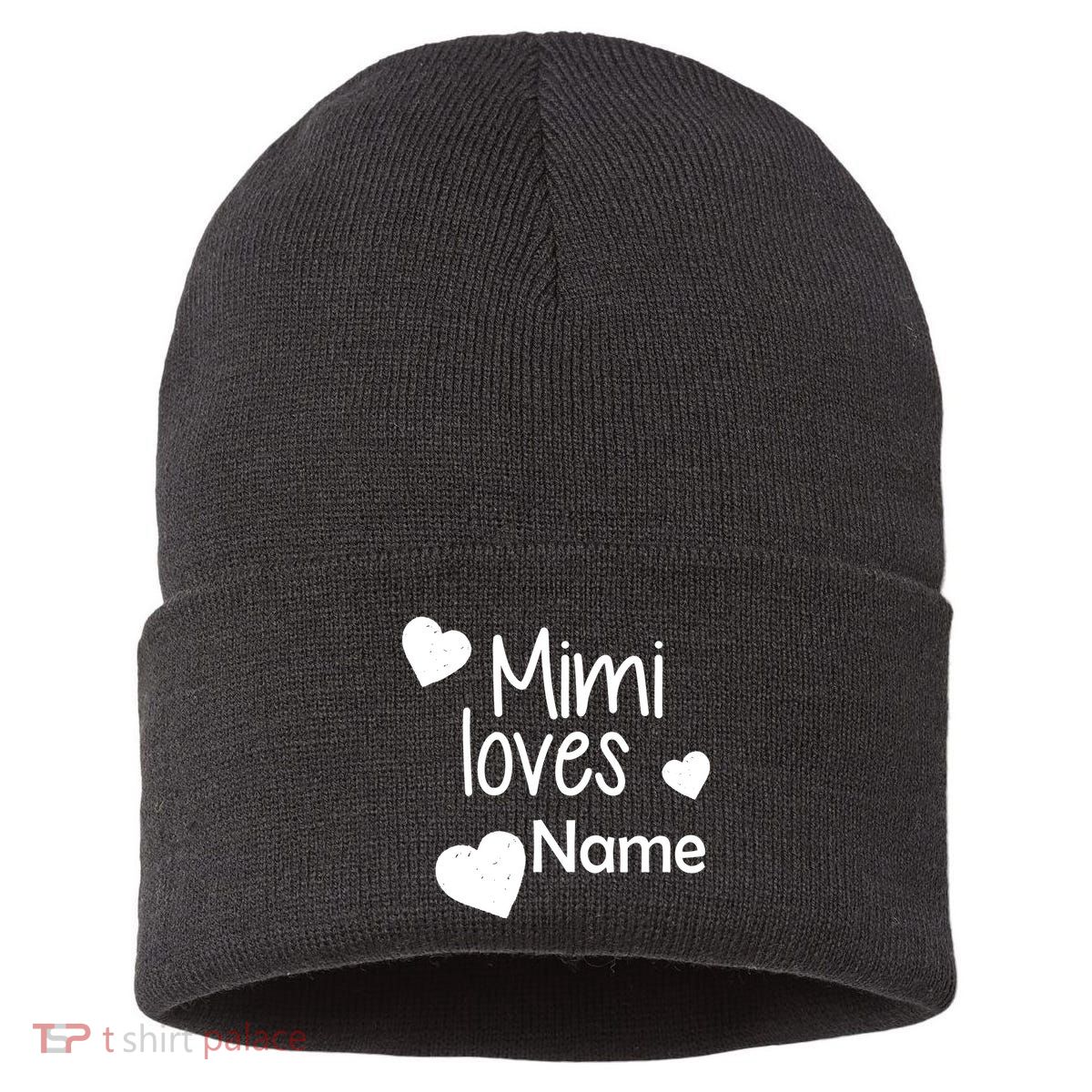 Mimi Loves Custom Text Personalize Name Sustainable Knit Beanie