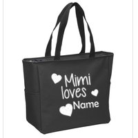 Mimi Loves Custom Text Personalize Name Zip Tote Bag