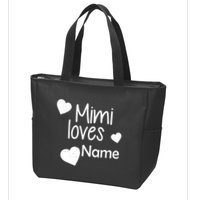 Mimi Loves Custom Text Personalize Name Zip Tote Bag