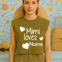 Mimi Loves Custom Text Personalize Name Garment-Dyed Women's Muscle Tee