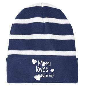 Mimi Loves Custom Text Personalize Name Striped Beanie with Solid Band