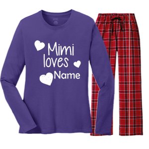 Mimi Loves Custom Text Personalize Name Women's Long Sleeve Flannel Pajama Set 