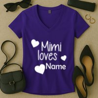 Mimi Loves Custom Text Personalize Name Women's V-Neck T-Shirt