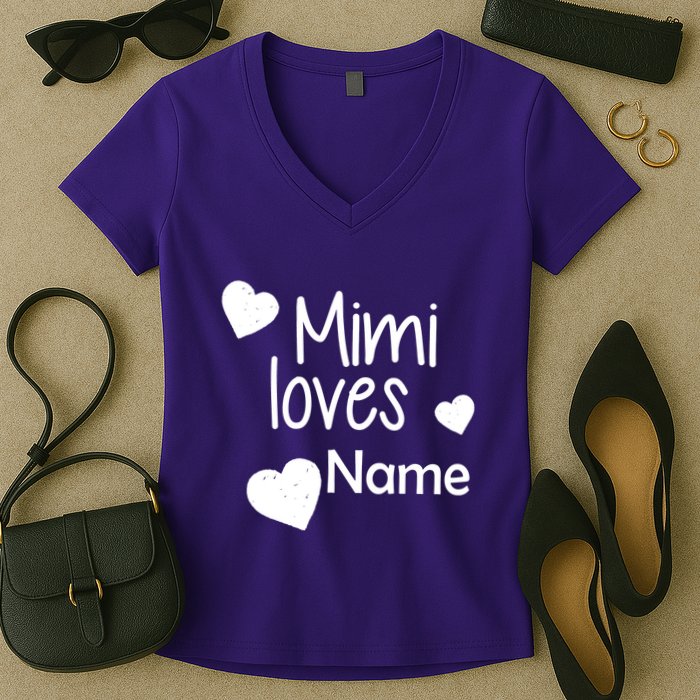 Mimi Loves Custom Text Personalize Name Women's V-Neck T-Shirt
