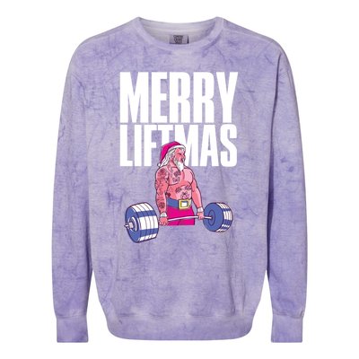 Merry Liftmas Cool Gift Weightlifting Santa Christmas Meaningful Gift Colorblast Crewneck Sweatshirt