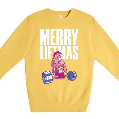 Merry Liftmas Cool Gift Weightlifting Santa Christmas Meaningful Gift Premium Crewneck Sweatshirt