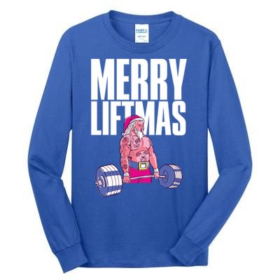 Merry Liftmas Cool Gift Weightlifting Santa Christmas Meaningful Gift Tall Long Sleeve T-Shirt