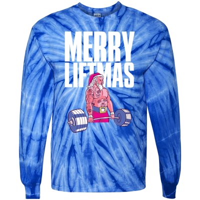 Merry Liftmas Cool Gift Weightlifting Santa Christmas Meaningful Gift Tie-Dye Long Sleeve Shirt