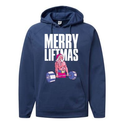 Merry Liftmas Cool Gift Weightlifting Santa Christmas Meaningful Gift Performance Fleece Hoodie