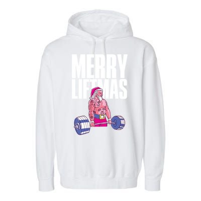 Merry Liftmas Cool Gift Weightlifting Santa Christmas Meaningful Gift Garment-Dyed Fleece Hoodie