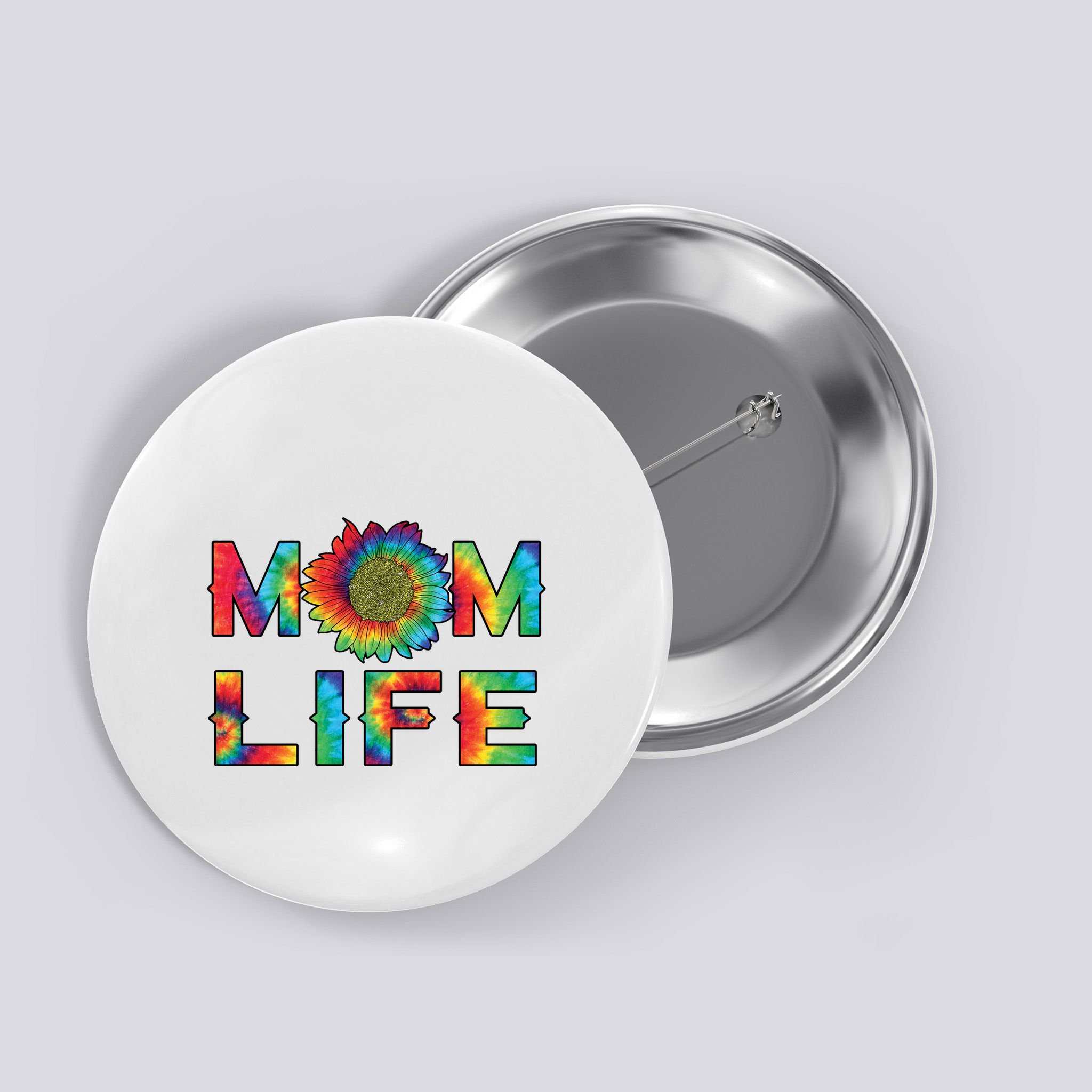 Mom Life Colorful Rainbow Sunflower Button