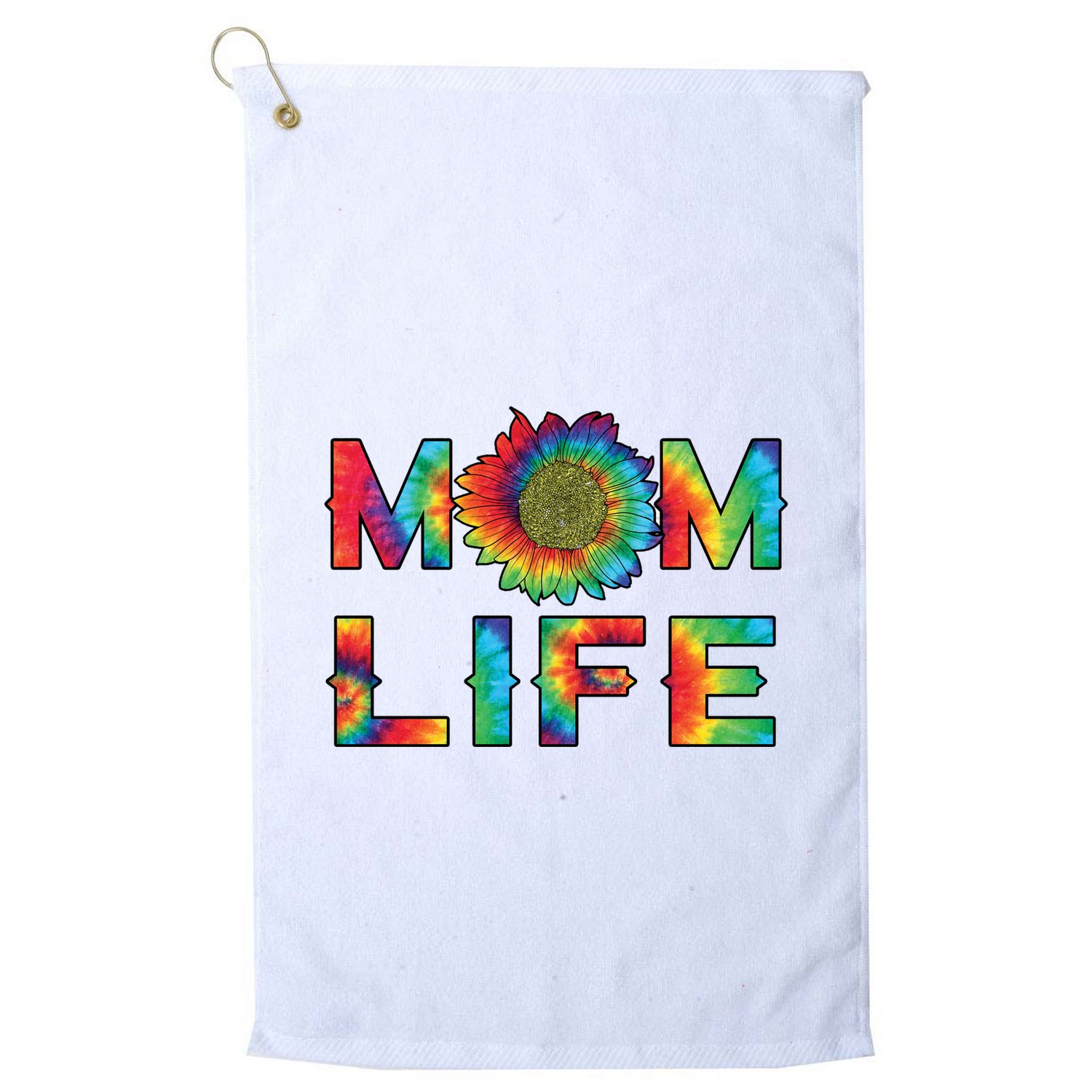 Mom Life Colorful Rainbow Sunflower Golf Towel
