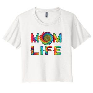 Mom Life Colorful Rainbow Sunflower Women's Crop Top Tee