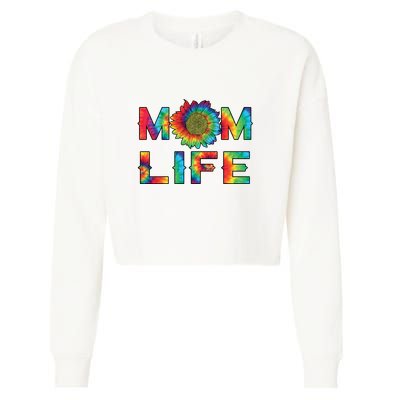 Mom Life Colorful Rainbow Sunflower Cropped Pullover Crew