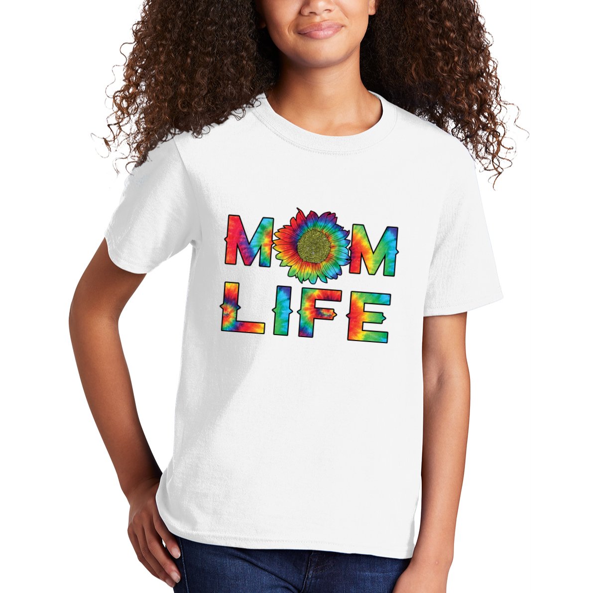 Mom Life Colorful Rainbow Sunflower Kids T-Shirt