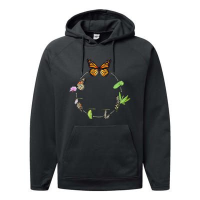 Monarch Life Cycle Butterfly Caterpillar Gift Performance Fleece Hoodie