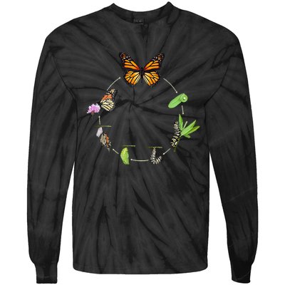 Monarch Life Cycle Butterfly Caterpillar Gift Tie-Dye Long Sleeve Shirt