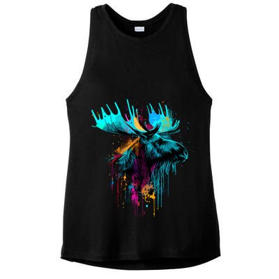 Moose Lovers Colorful Pop Art Beautiful Moose Ladies PosiCharge Tri-Blend Wicking Tank
