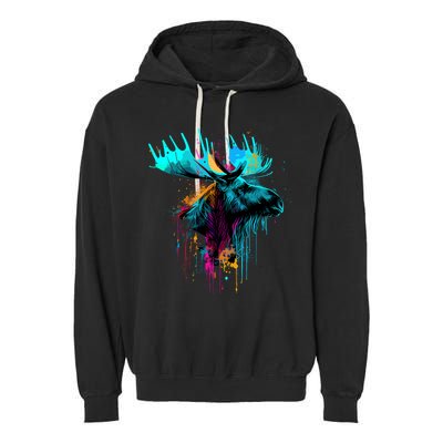 Moose Lovers Colorful Pop Art Beautiful Moose Garment-Dyed Fleece Hoodie