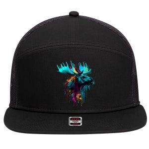 Moose Lovers Colorful Pop Art Beautiful Moose 7 Panel Mesh Trucker Snapback Hat