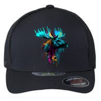 Moose Lovers Colorful Pop Art Beautiful Moose Flexfit Unipanel Trucker Cap